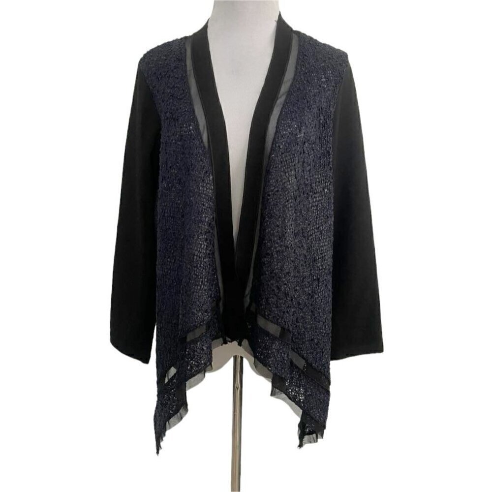 Komarov Size XL  Top Jacket Cardigan Navy Black Open Front